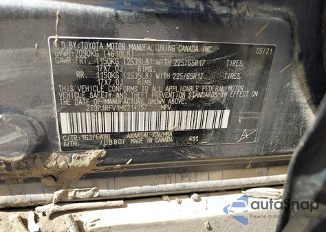 2021 Toyota Rav4 Xle z USA, uszkodzony, nr VIN 2T3P1RFV1MC214257